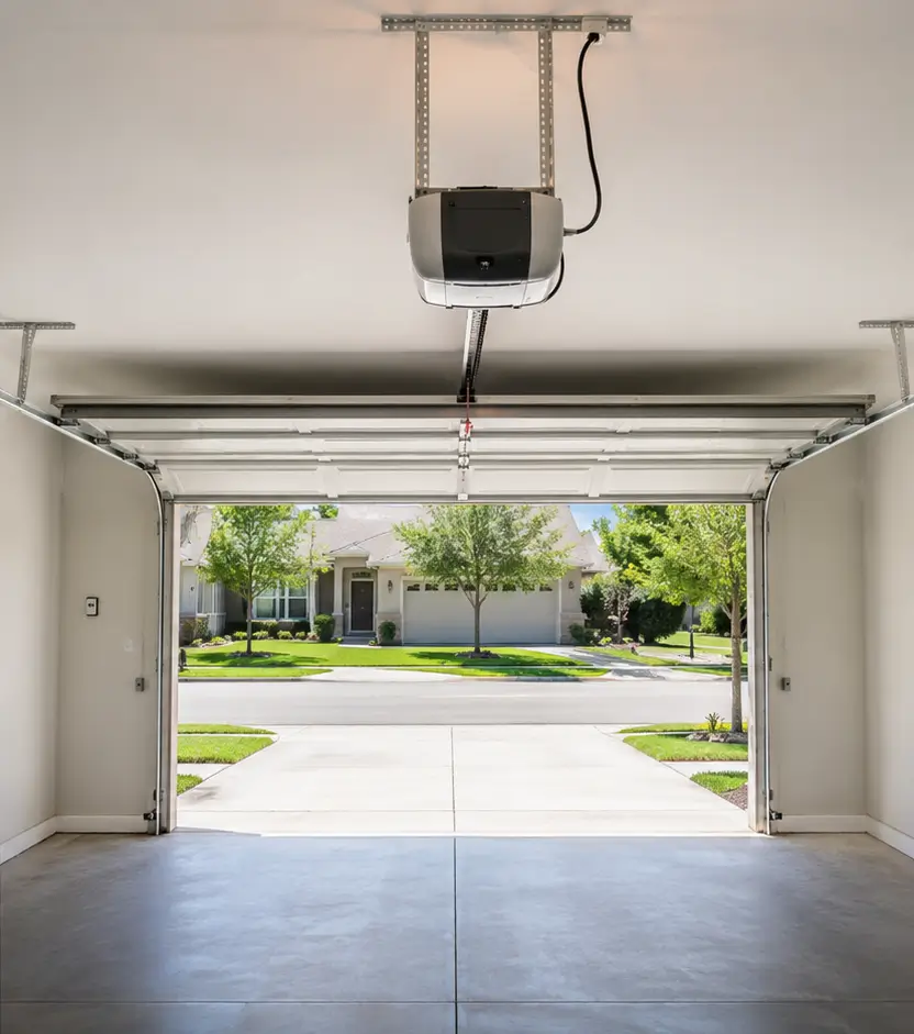 Restored residential garage door after professional repair in Whitestown